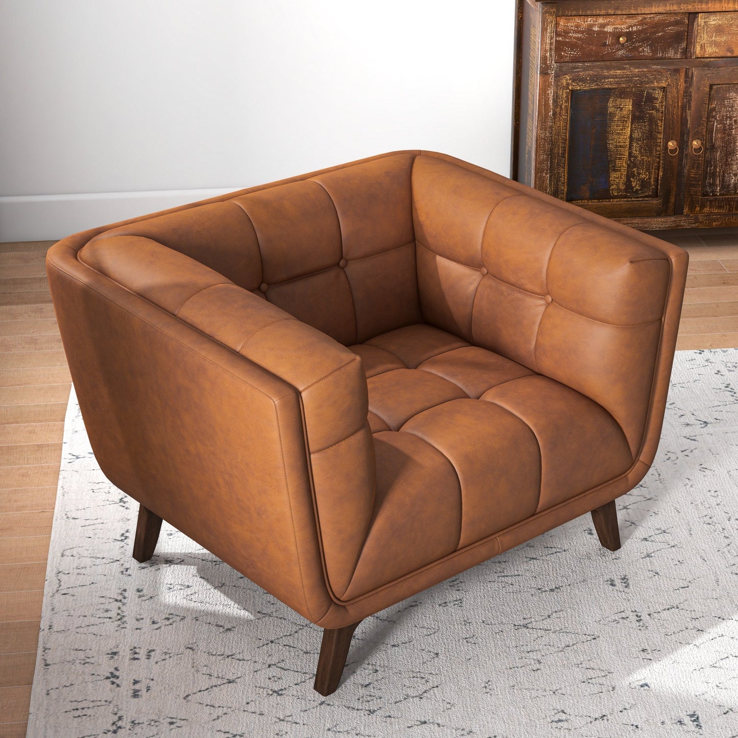 ‘Addison’ Genuine Leather Lounge Chair (Tan) - EcoLuxe Furnishings