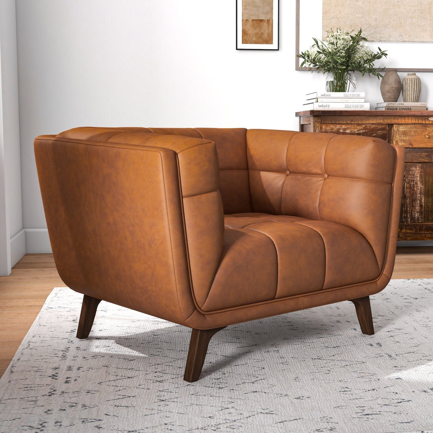 ‘Addison’ Genuine Leather Lounge Chair (Tan) - EcoLuxe Furnishings