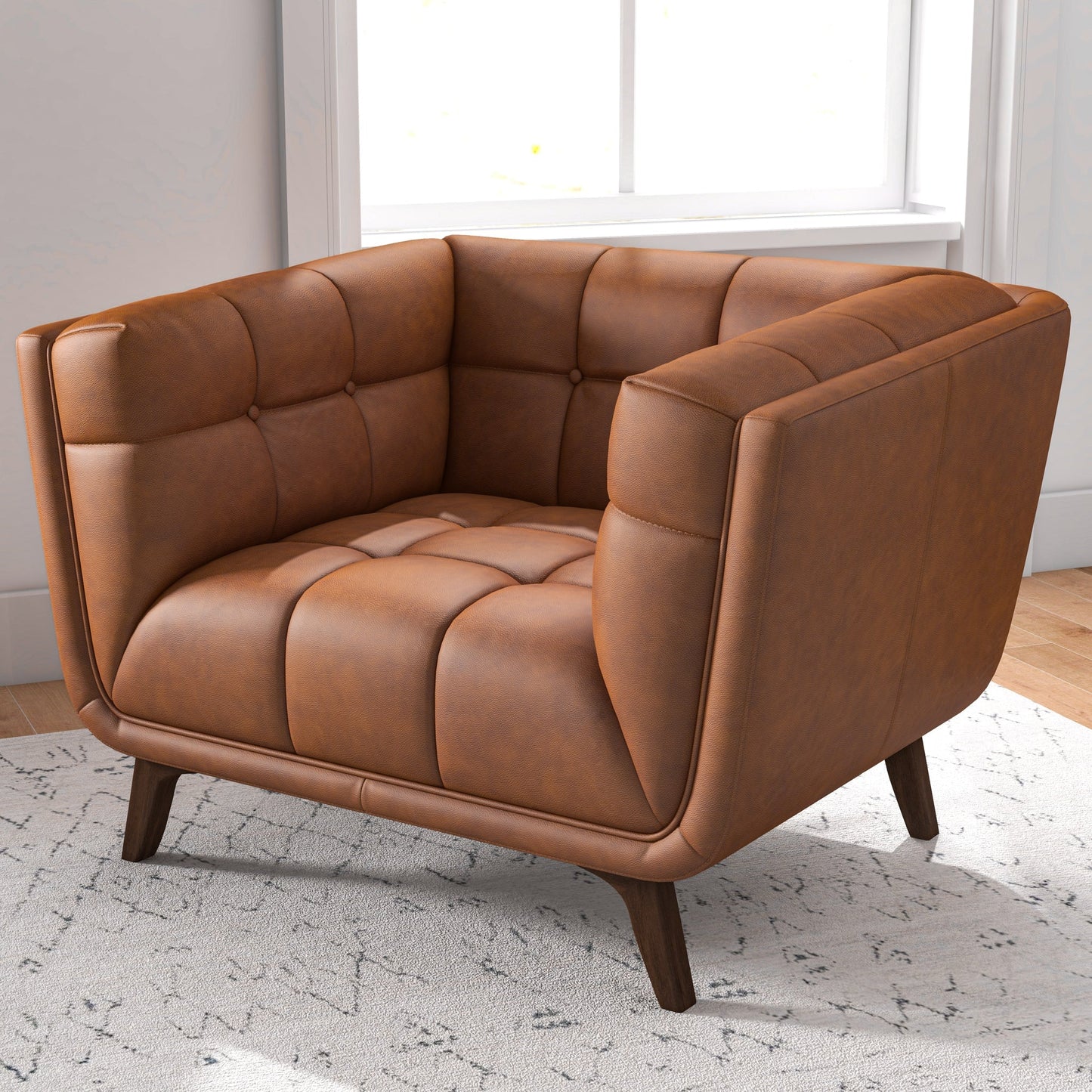 ‘Addison’ Genuine Leather Lounge Chair (Tan) - EcoLuxe Furnishings
