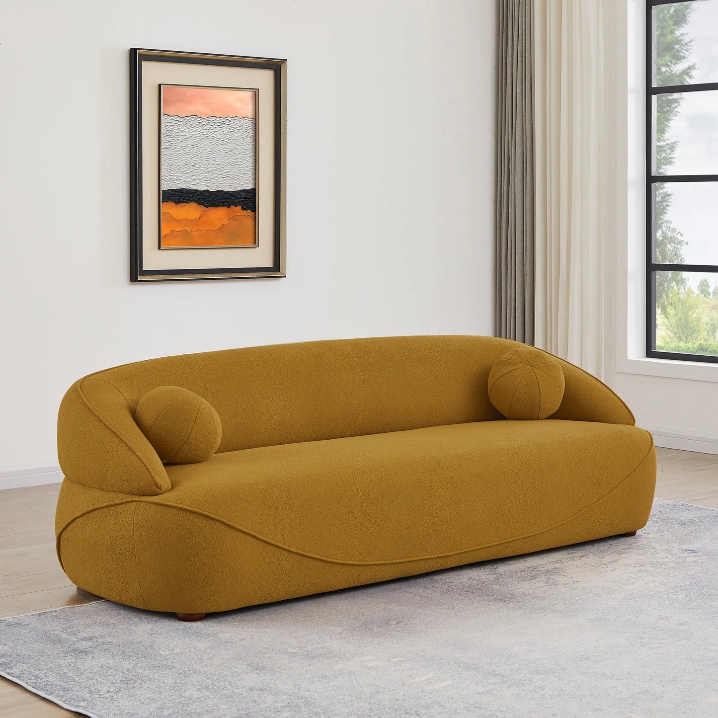 ‘Andrew’ Boucle Sofa (Mustard Yellow) - EcoLuxe Furnishings