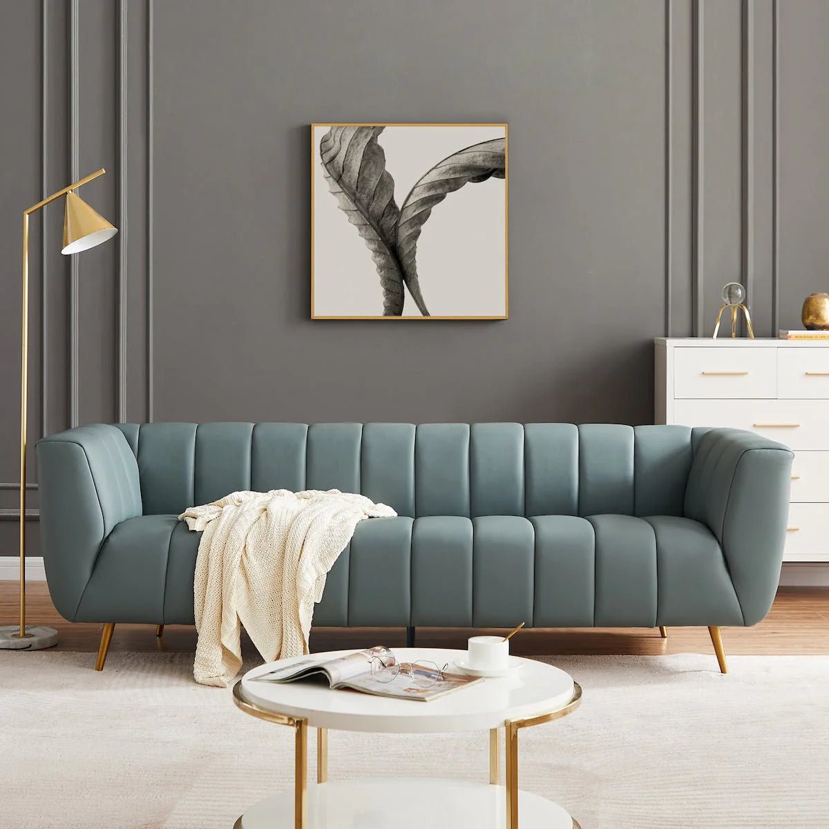 ‘Ava’ Sofa (Blue Leather) - EcoLuxe Furnishings