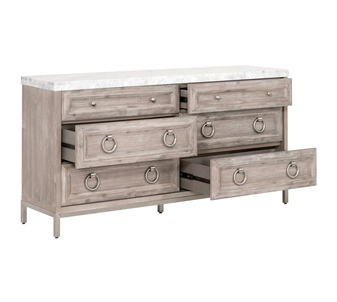 ‘Azure Carrera’ 6-Drawer Double Dresser (Natural Grey) - EcoLuxe Furnishings