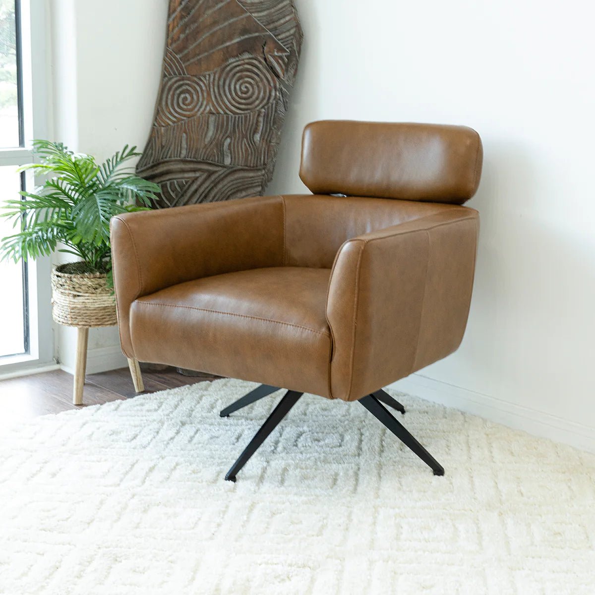 ‘Camila’ Leather Lounge Chair (Tan) - EcoLuxe Furnishings