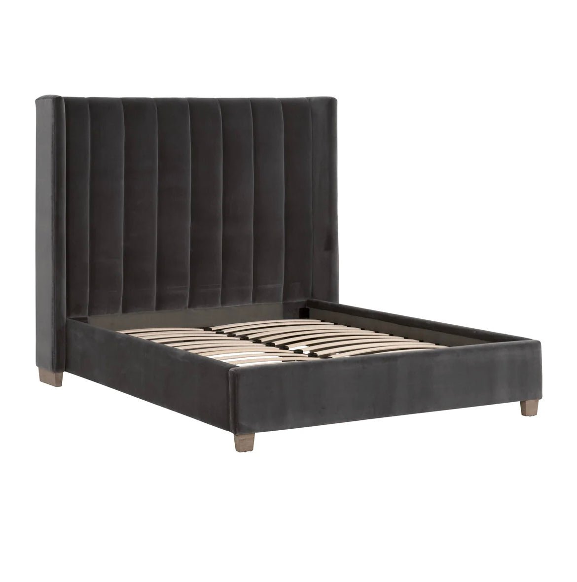 ‘Chandler’ Bed, Dark Dove Velvet (Standard King) - EcoLuxe Furnishings