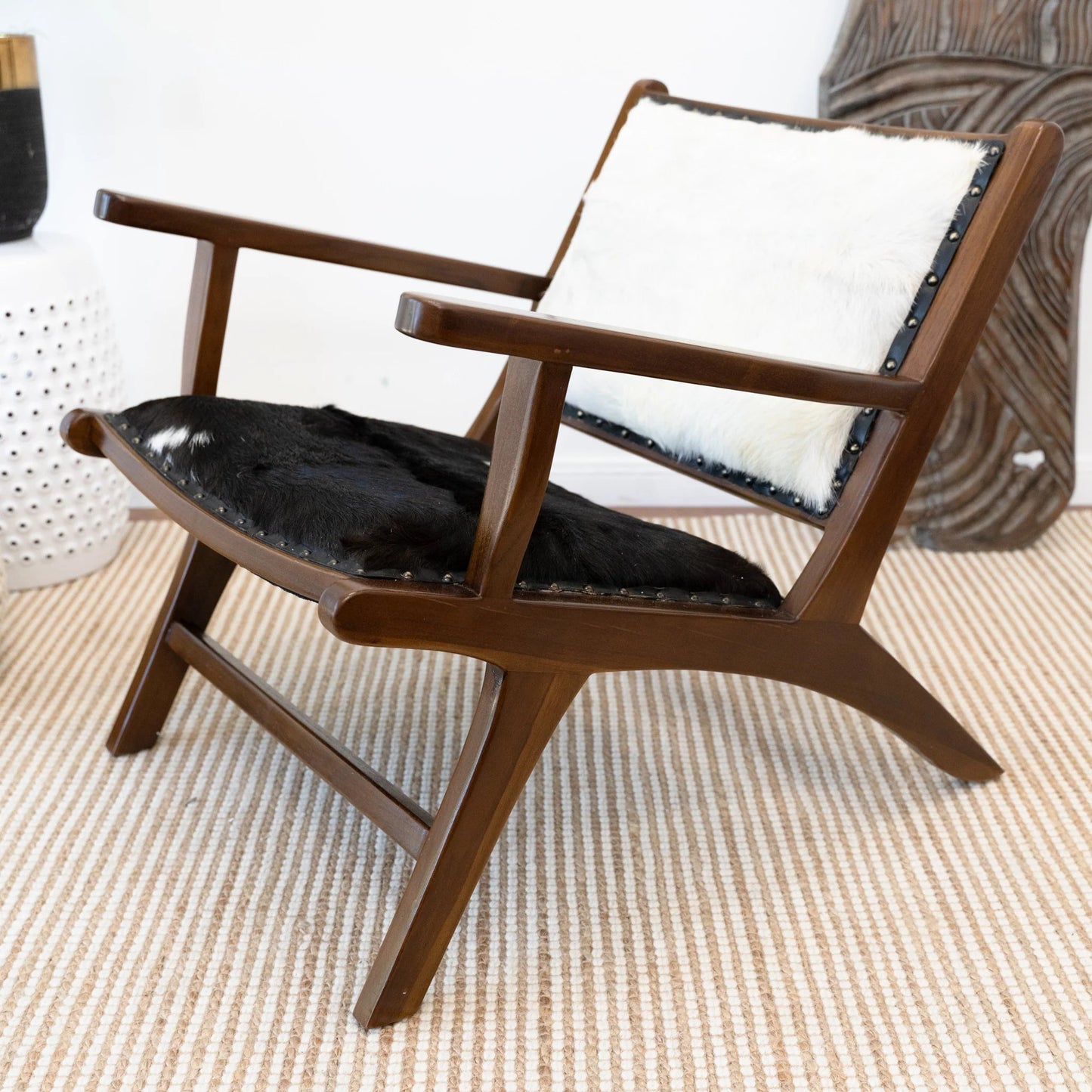 ‘Daniel’ Lounge Chair (Black And White Hide) - EcoLuxe Furnishings