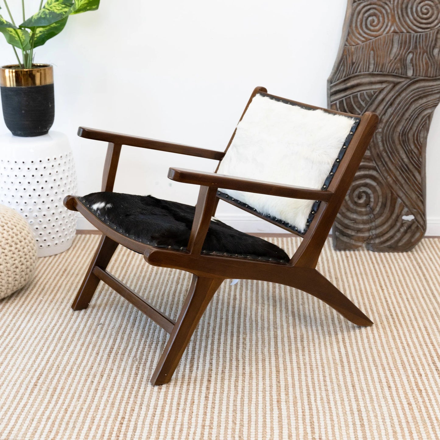 ‘Daniel’ Lounge Chair (Black And White Hide) - EcoLuxe Furnishings