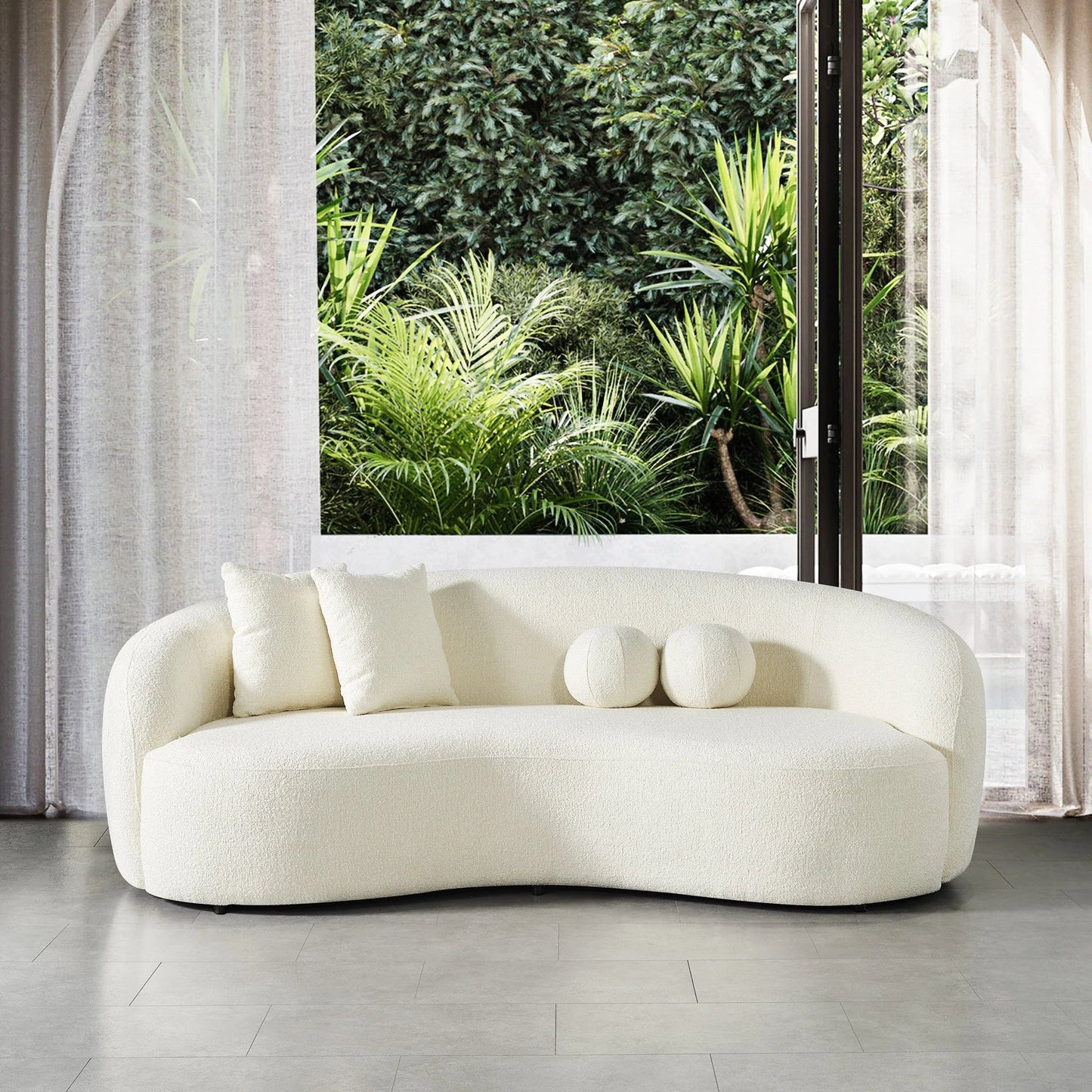 ‘Drake’ Japandi Curvy Sofa (White Boucle) - EcoLuxe Furnishings