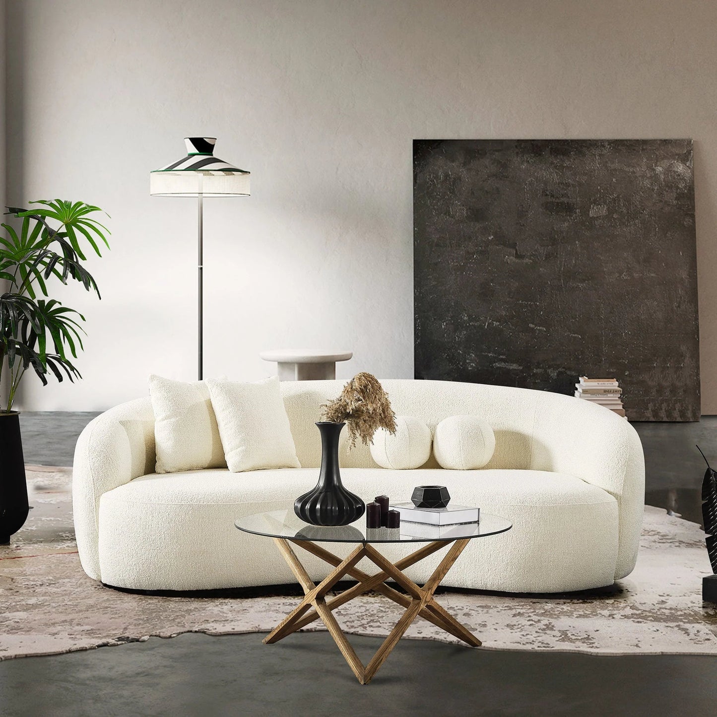 ‘Drake’ Japandi Curvy Sofa (White Boucle) - EcoLuxe Furnishings