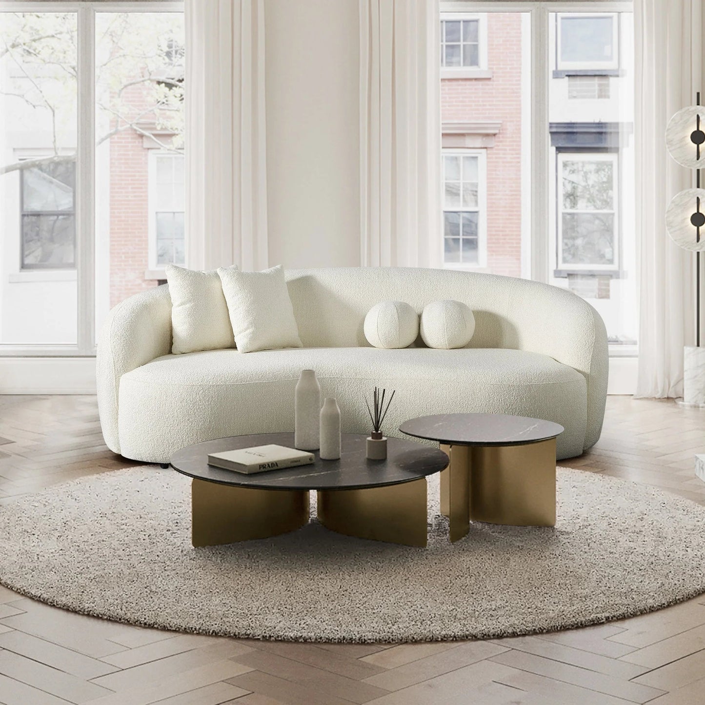 ‘Drake’ Japandi Curvy Sofa (White Boucle) - EcoLuxe Furnishings