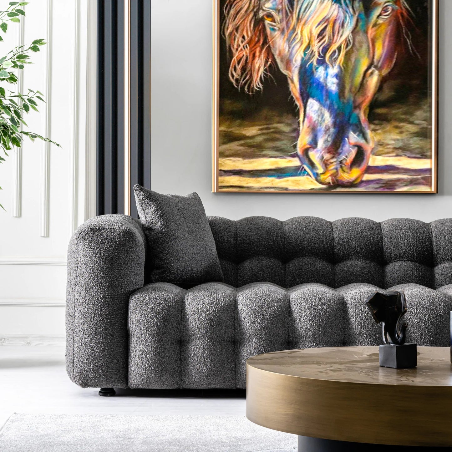 ‘Eden’ Chesterfield Sofa (Dark Gray Boucle) - EcoLuxe Furnishings