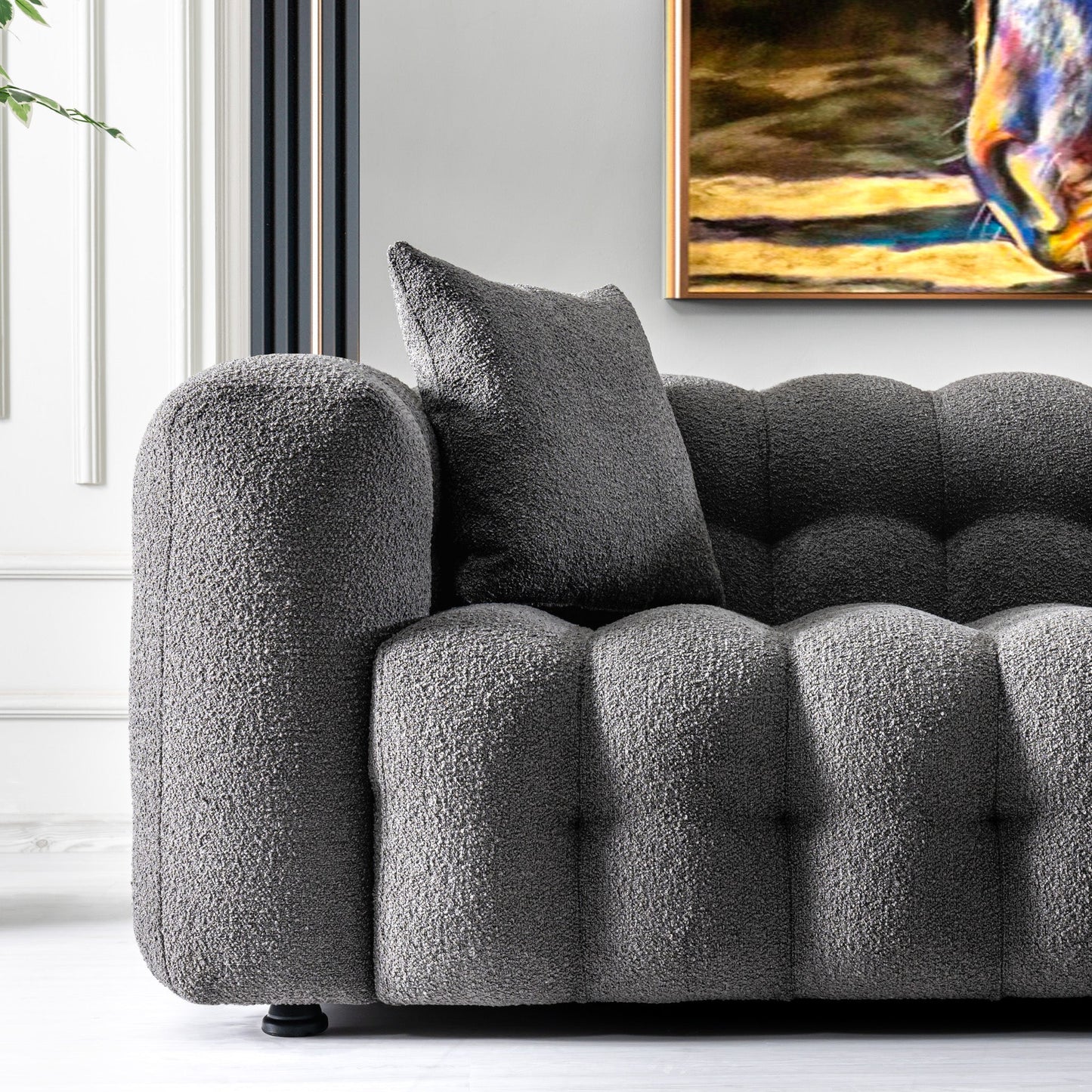 ‘Eden’ Chesterfield Sofa (Dark Gray Boucle) - EcoLuxe Furnishings