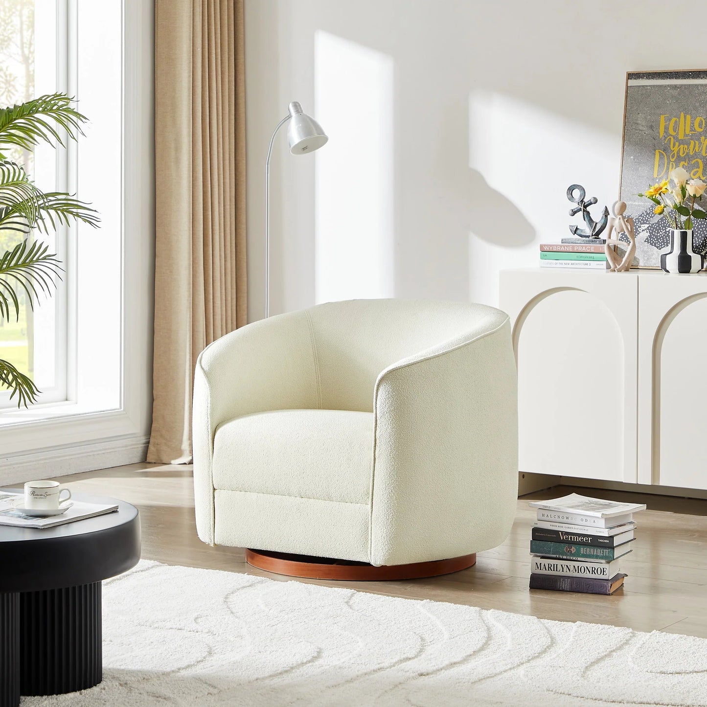‘Elise’ Swivel Chair (Cream Boucle) - EcoLuxe Furnishings