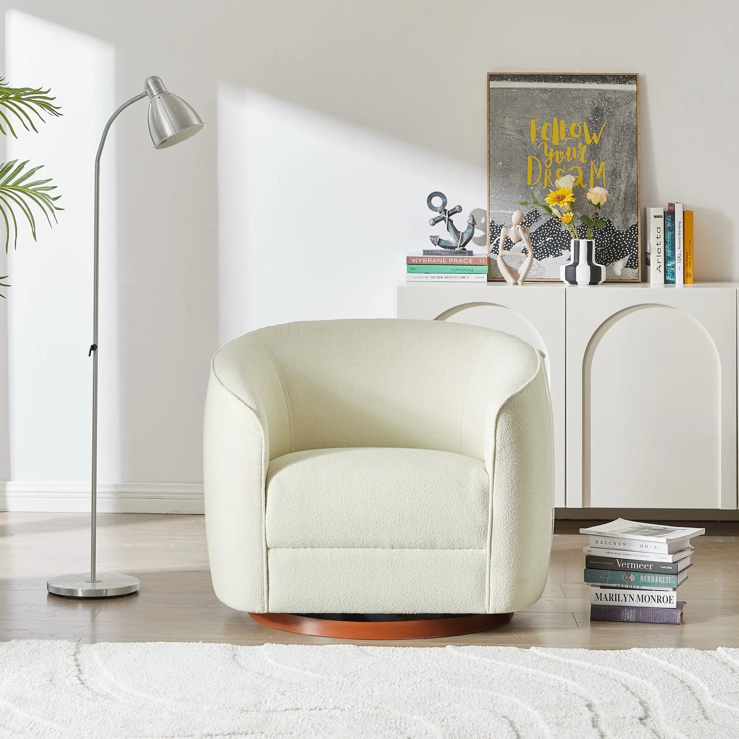 ‘Elise’ Swivel Chair (Cream Boucle) - EcoLuxe Furnishings