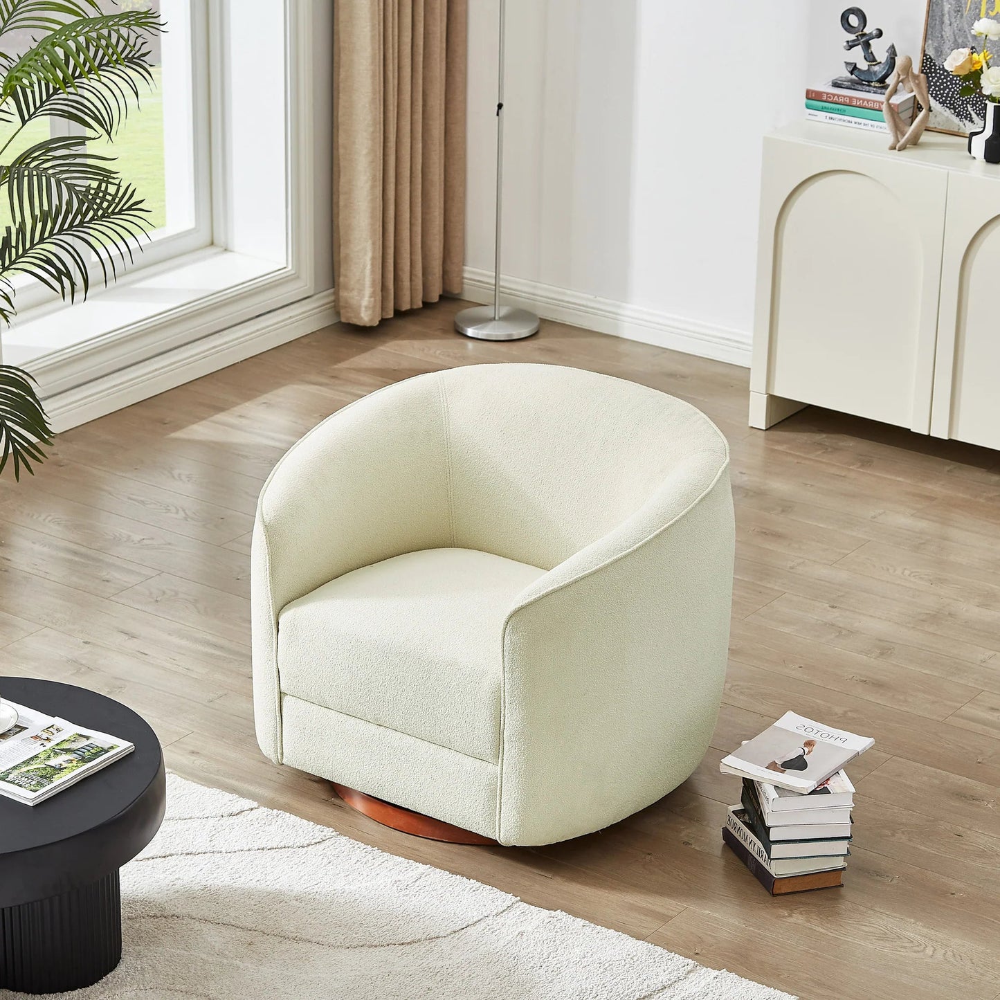 ‘Elise’ Swivel Chair (Cream Boucle) - EcoLuxe Furnishings