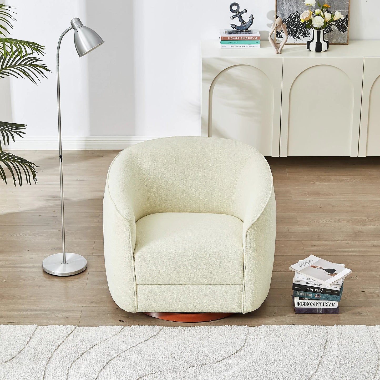 ‘Elise’ Swivel Chair (Cream Boucle) - EcoLuxe Furnishings