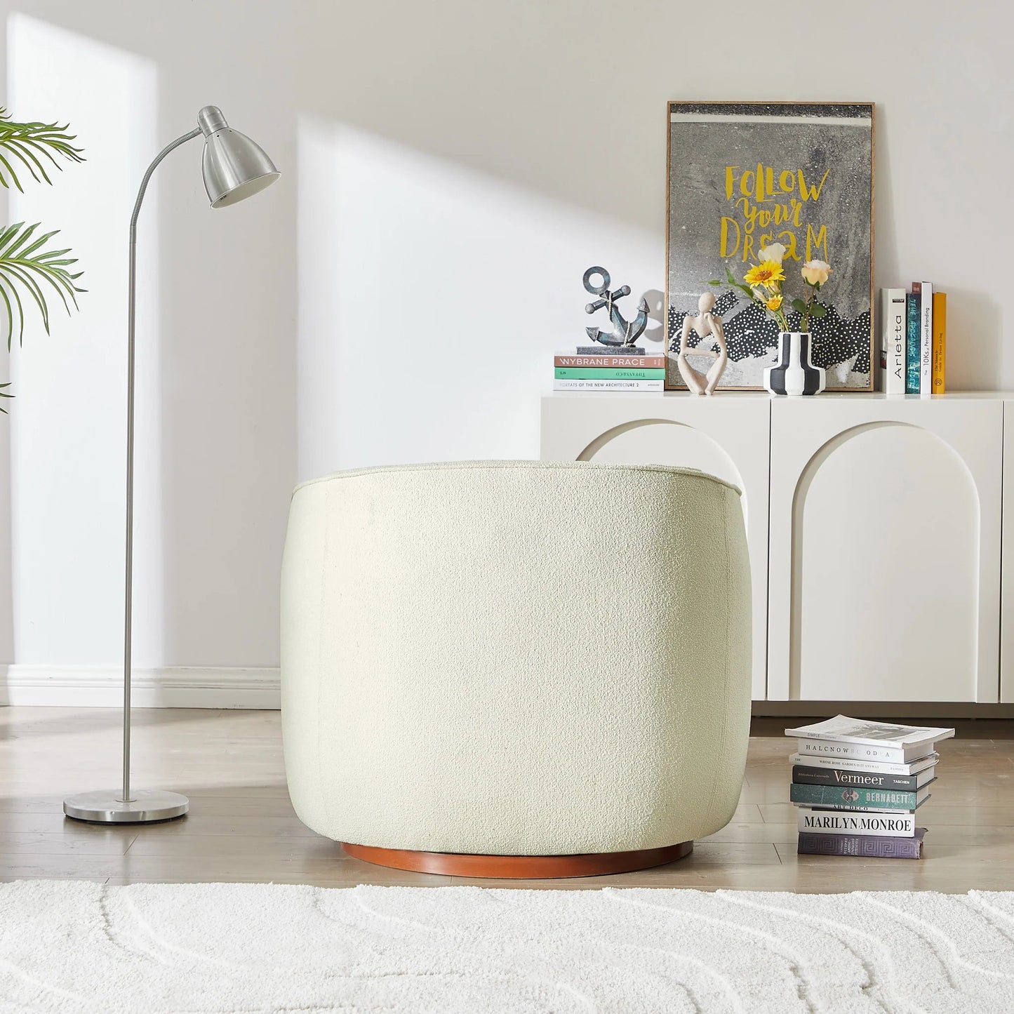 ‘Elise’ Swivel Chair (Cream Boucle) - EcoLuxe Furnishings