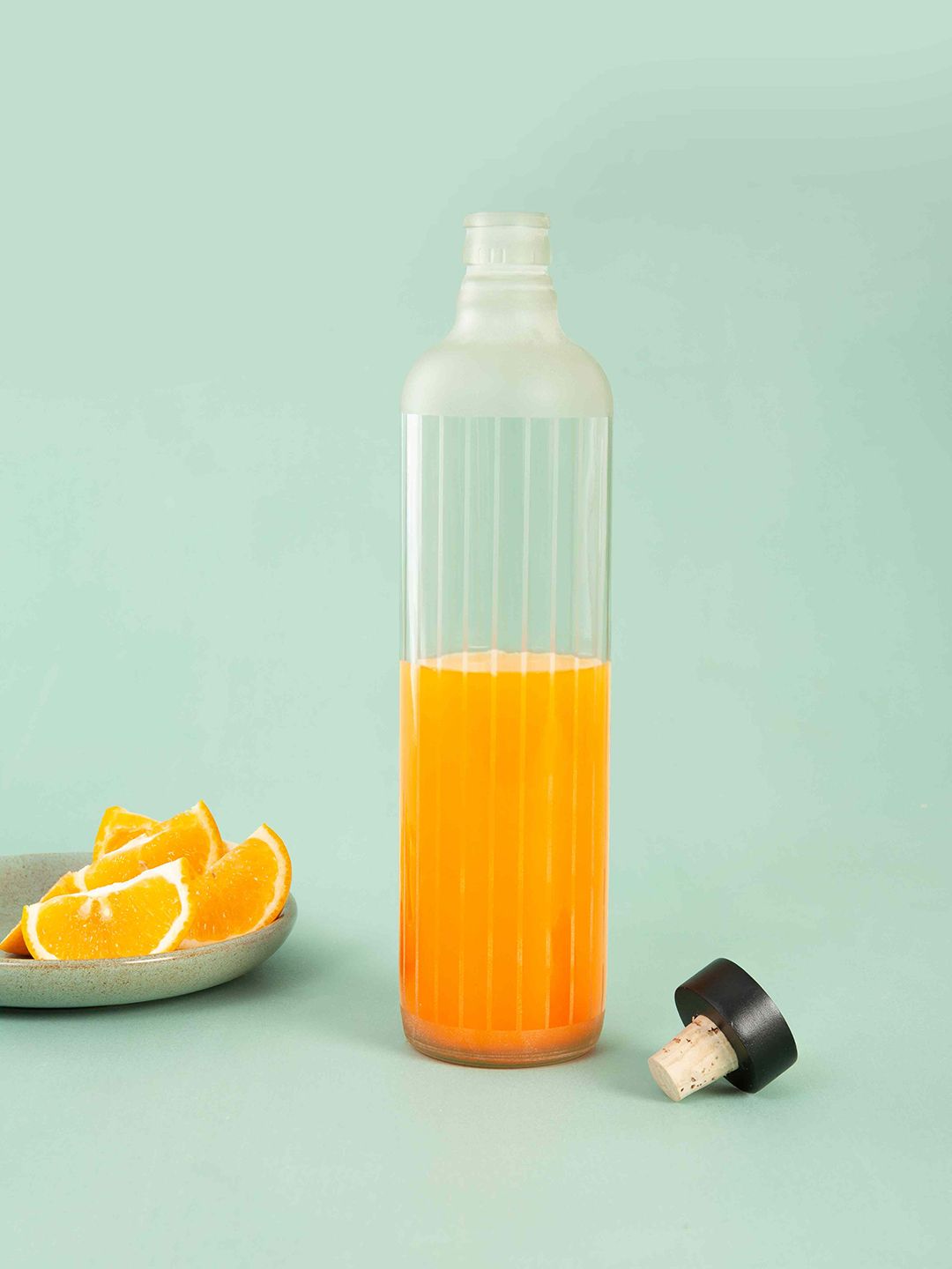 Frosty Glass Bottle w/Wooden Stopper - EcoLuxe Furnishings