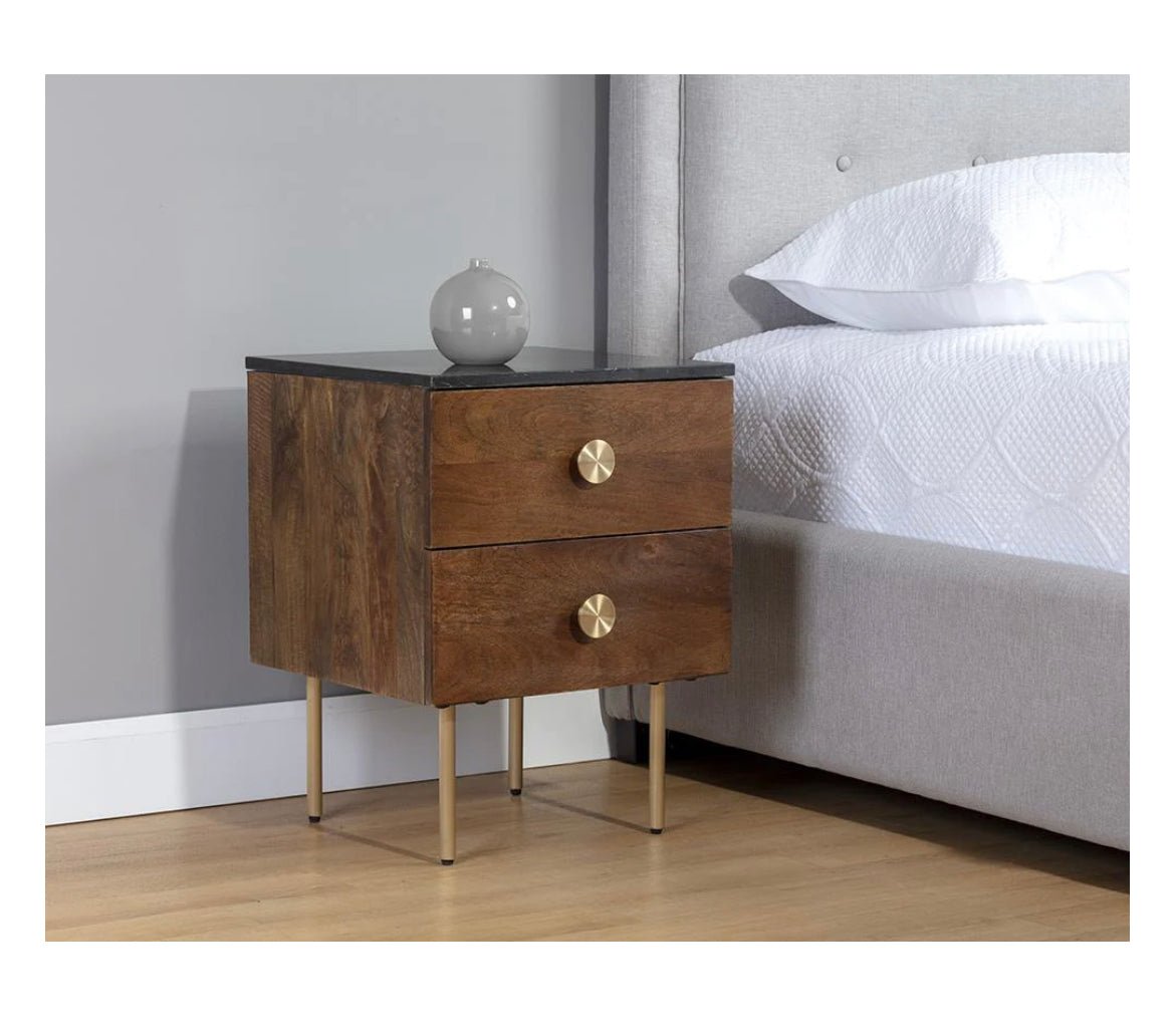 ‘Keely’ Nightstand (Black Marble / Cafe) - EcoLuxe Furnishings