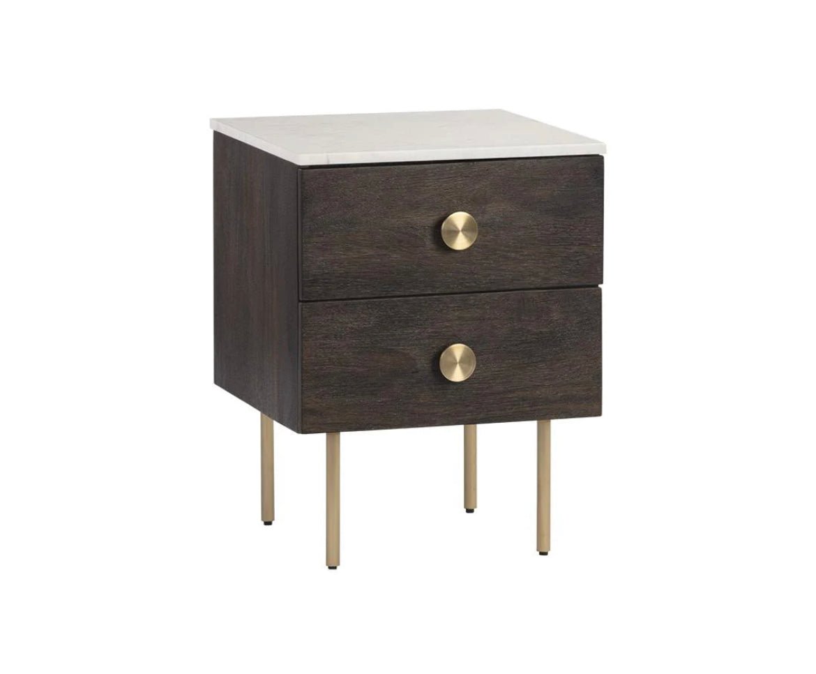 ‘Keely’ Nightstand (White Marble / Dark Walnut) - EcoLuxe Furnishings