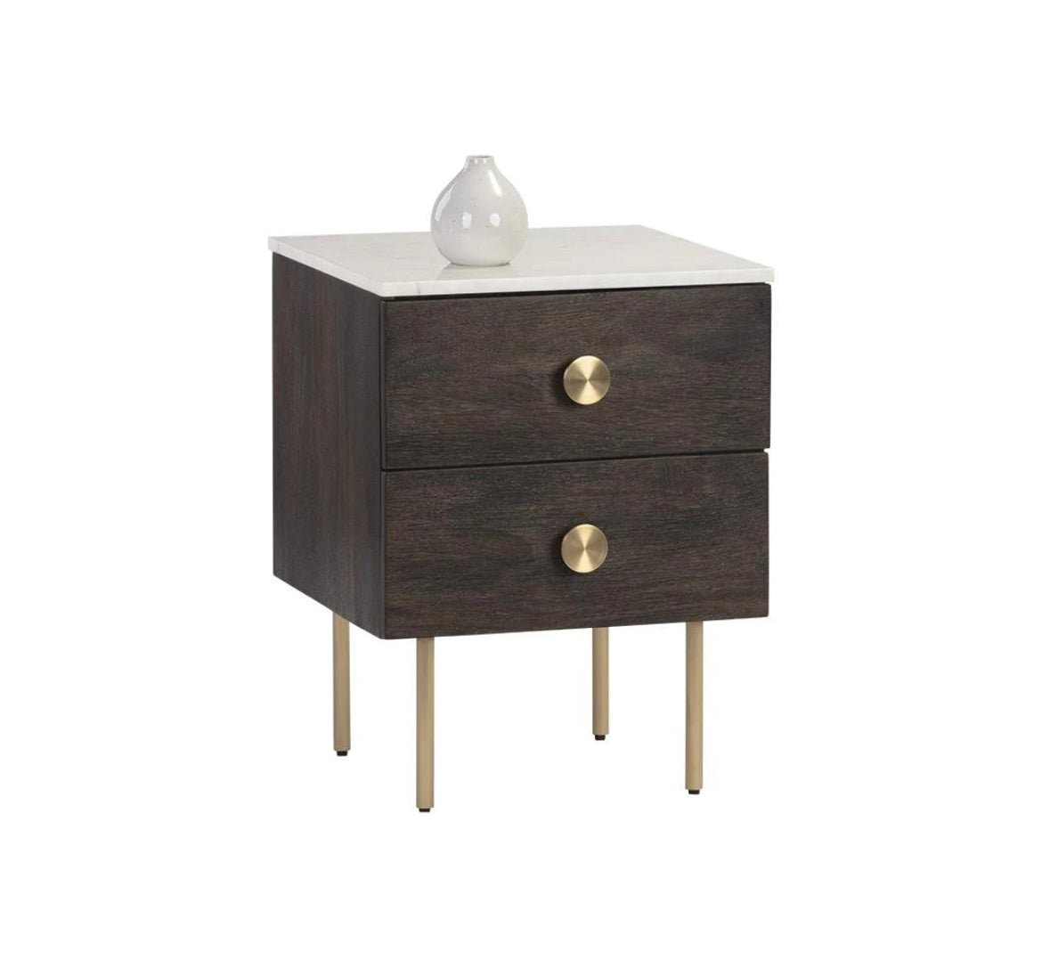 ‘Keely’ Nightstand (White Marble / Dark Walnut) - EcoLuxe Furnishings
