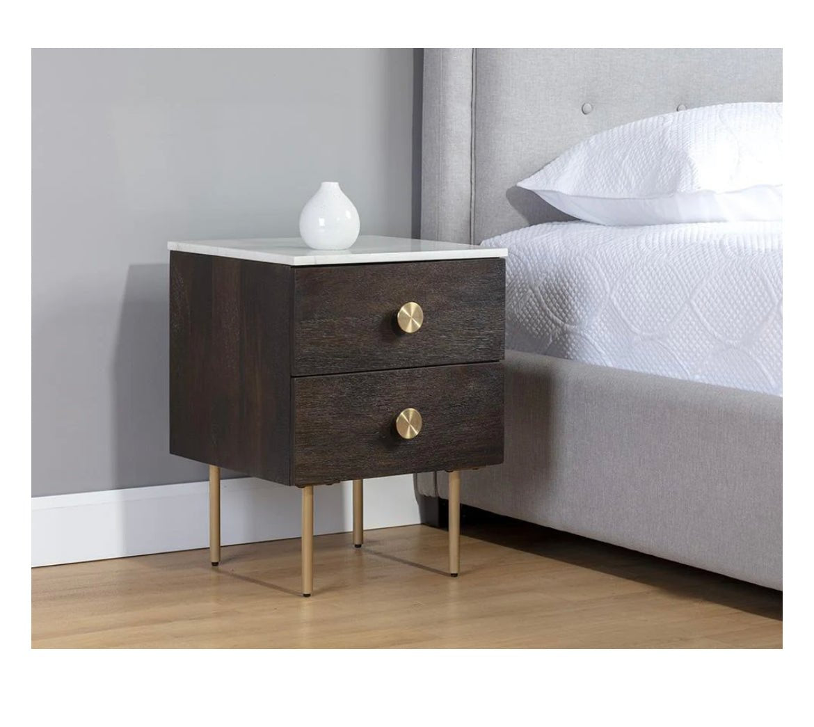 ‘Keely’ Nightstand (White Marble / Dark Walnut) - EcoLuxe Furnishings