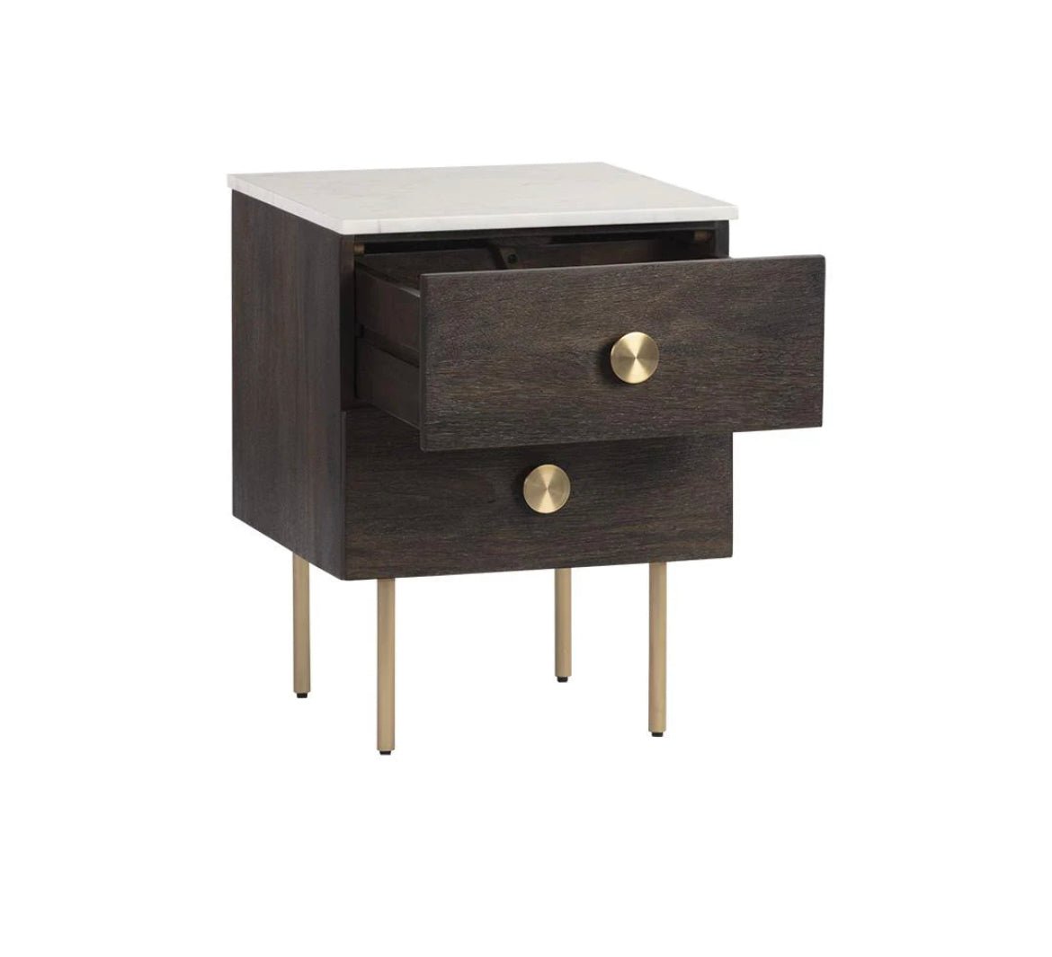 ‘Keely’ Nightstand (White Marble / Dark Walnut) - EcoLuxe Furnishings