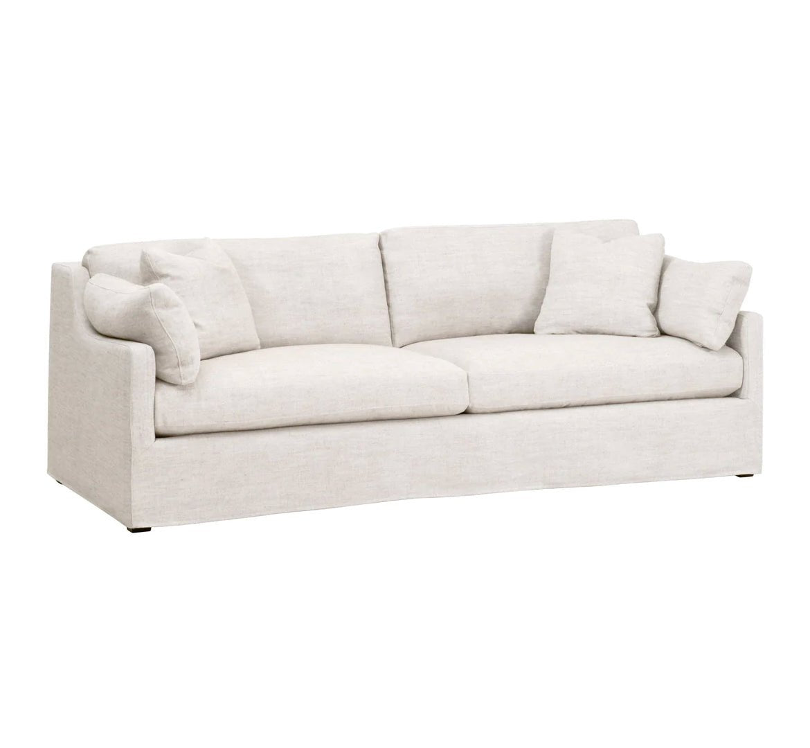 ‘Lena’ 95" Slope Arm Slipcover Sofa (Bisque + Espresso) - EcoLuxe Furnishings