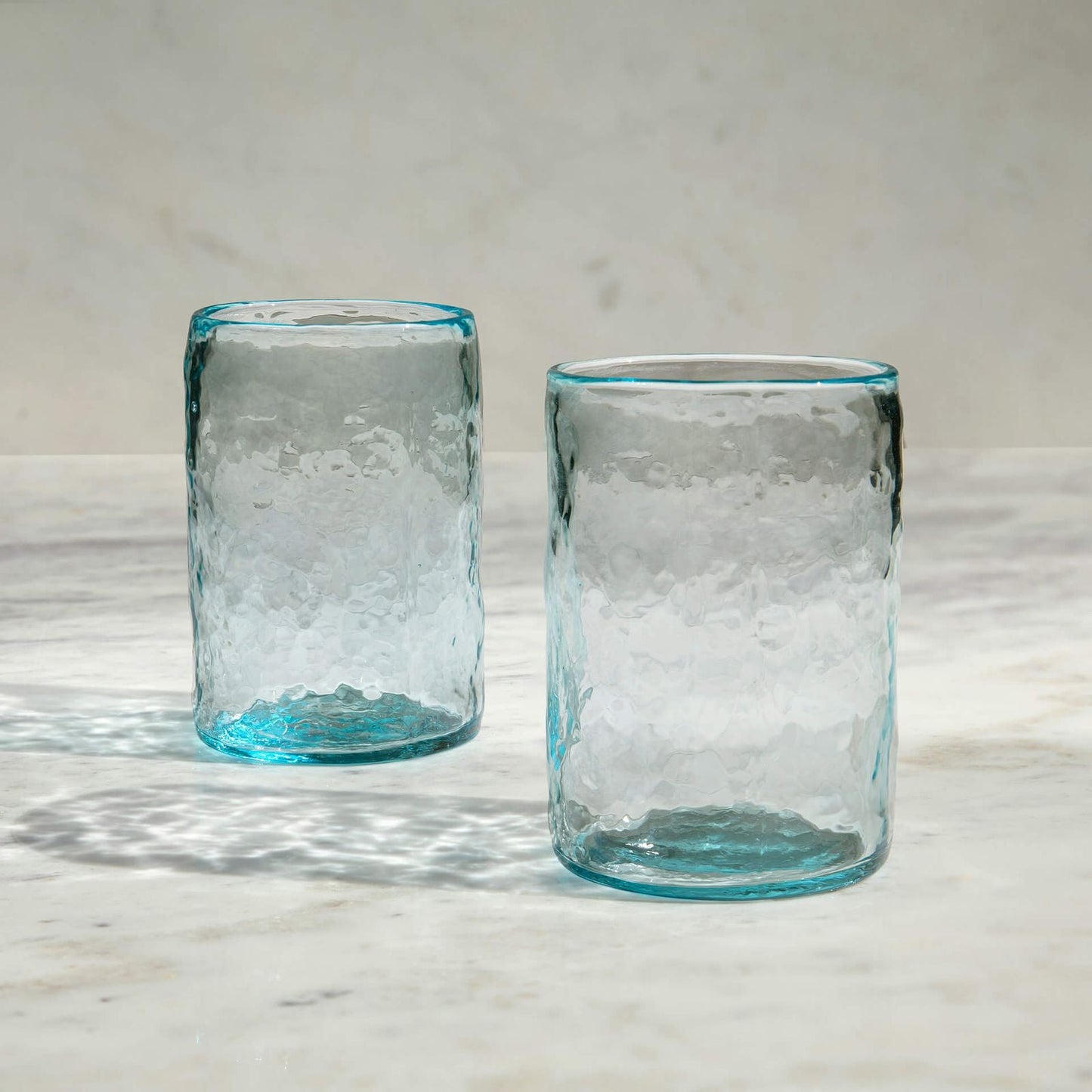 ‘Quoise’ Handmade Glass Cylindrical Tumbler, Set of 2 (Light Blue) - EcoLuxe Furnishings