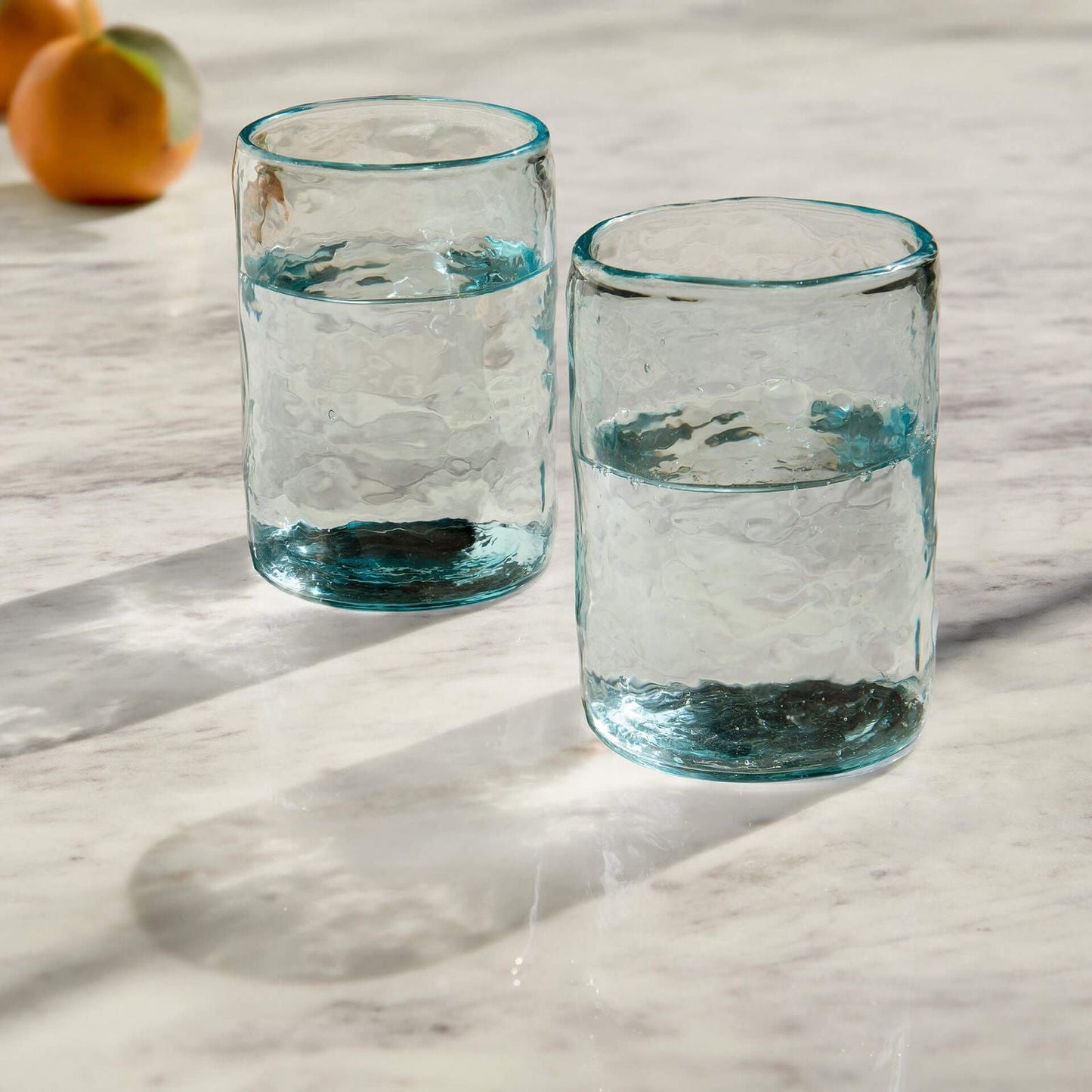 ‘Quoise’ Handmade Glass Cylindrical Tumbler, Set of 2 (Light Blue) - EcoLuxe Furnishings