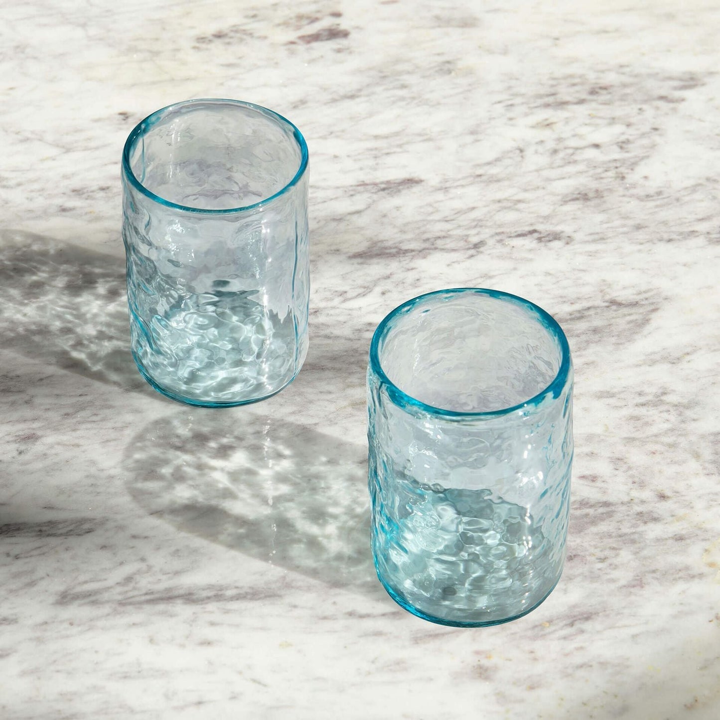 ‘Quoise’ Handmade Glass Cylindrical Tumbler, Set of 2 (Light Blue) - EcoLuxe Furnishings