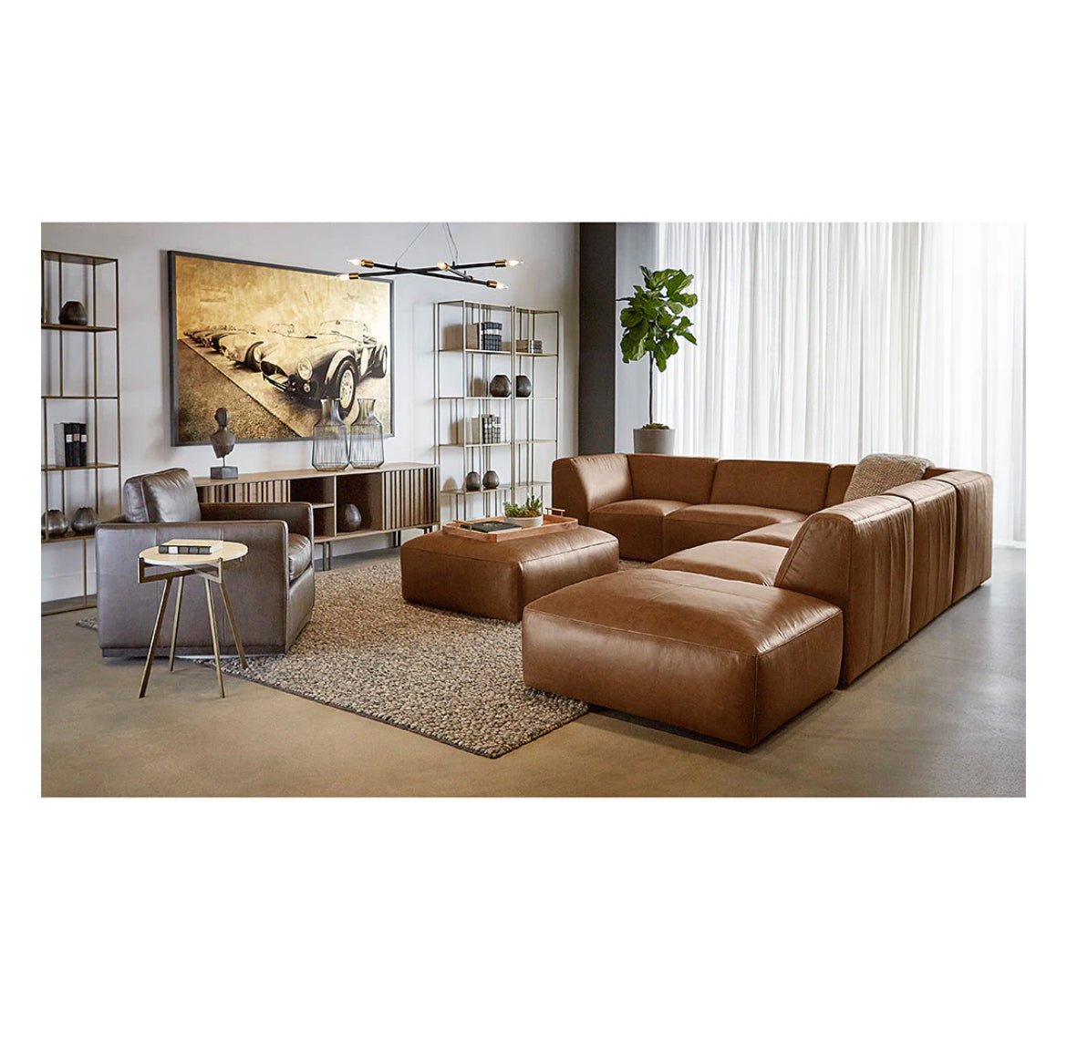 ‘Watson’ Modular Ottoman (Marseille Camel Leather) - EcoLuxe Furnishings