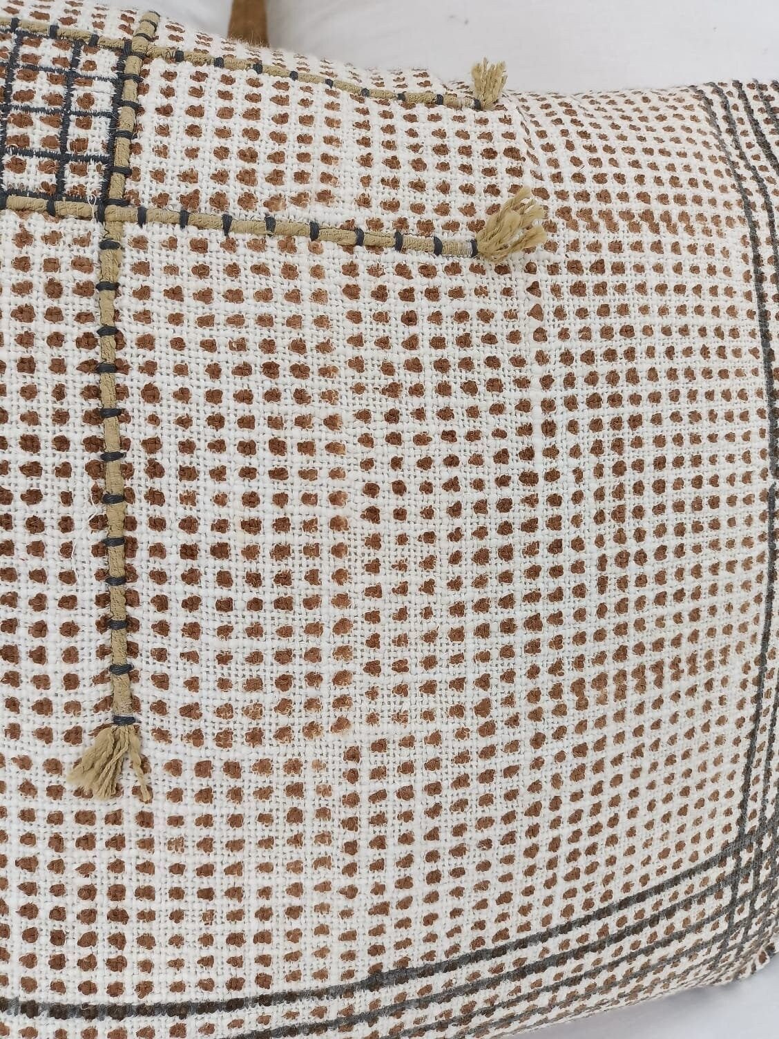 ‘Yati’ Printed Embroidery Pillow Cover (Beige) - EcoLuxe Furnishings