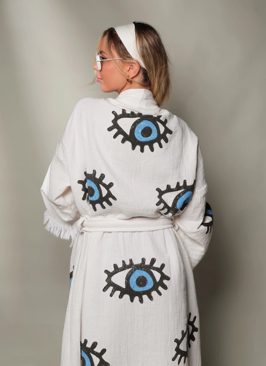 ‘Blue Evil Eye’ Kaftan Kimono - EcoLuxe Furnishings