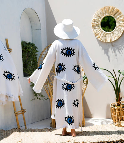 ‘Blue Evil Eye’ Kaftan Kimono - EcoLuxe Furnishings