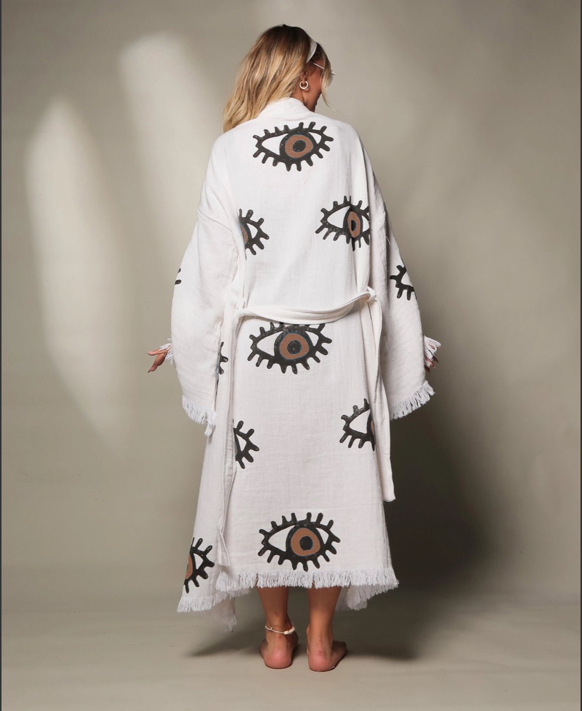 ‘Brown Evil Eye’ Kaftan Kimono Robe - EcoLuxe Furnishings