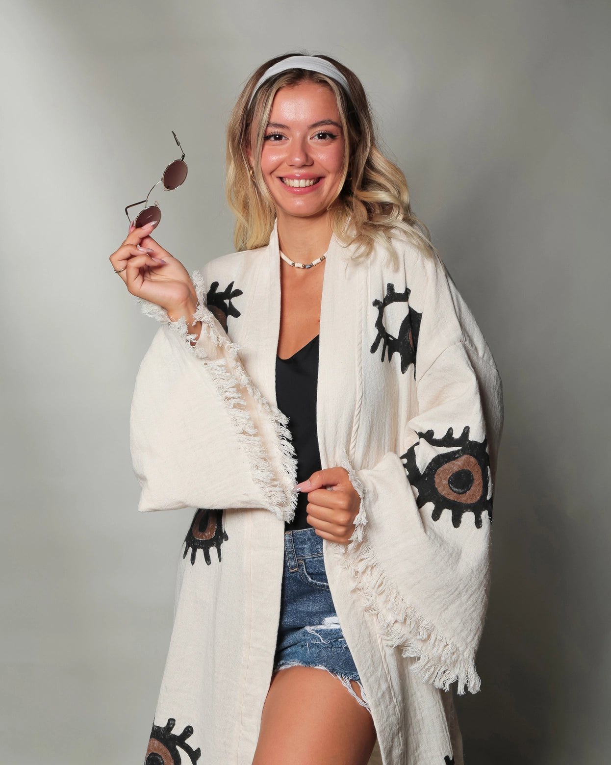 ‘Brown Evil Eye’ Kaftan Kimono Robe - EcoLuxe Furnishings