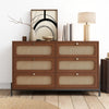 Modern Cannage Rattan Wood 6 - Drawer Dresser (Walnut) - EcoLuxe Furnishings