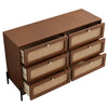 Modern Cannage Rattan Wood 6 - Drawer Dresser (Walnut) - EcoLuxe Furnishings