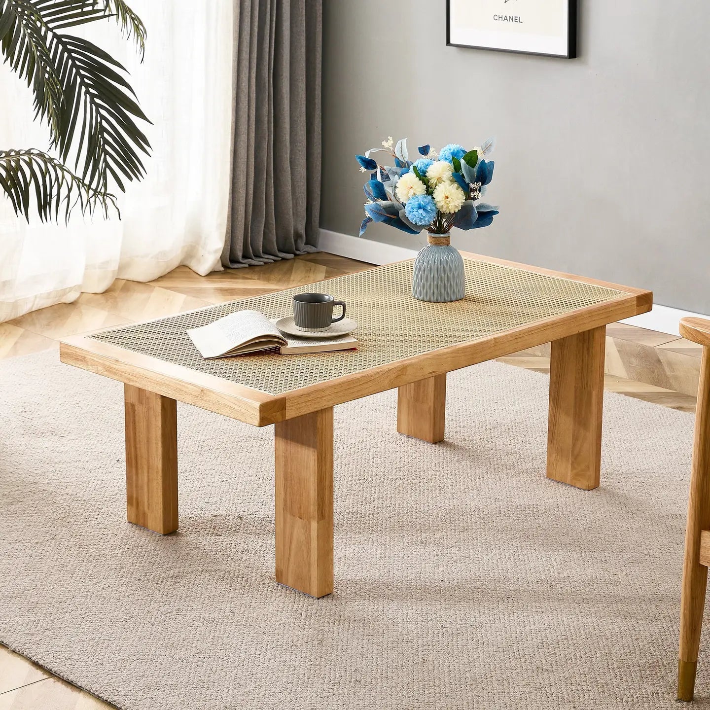 Modern Minimalist Rectangular Rattan Tabletop Coffee Table - EcoLuxe Furnishings