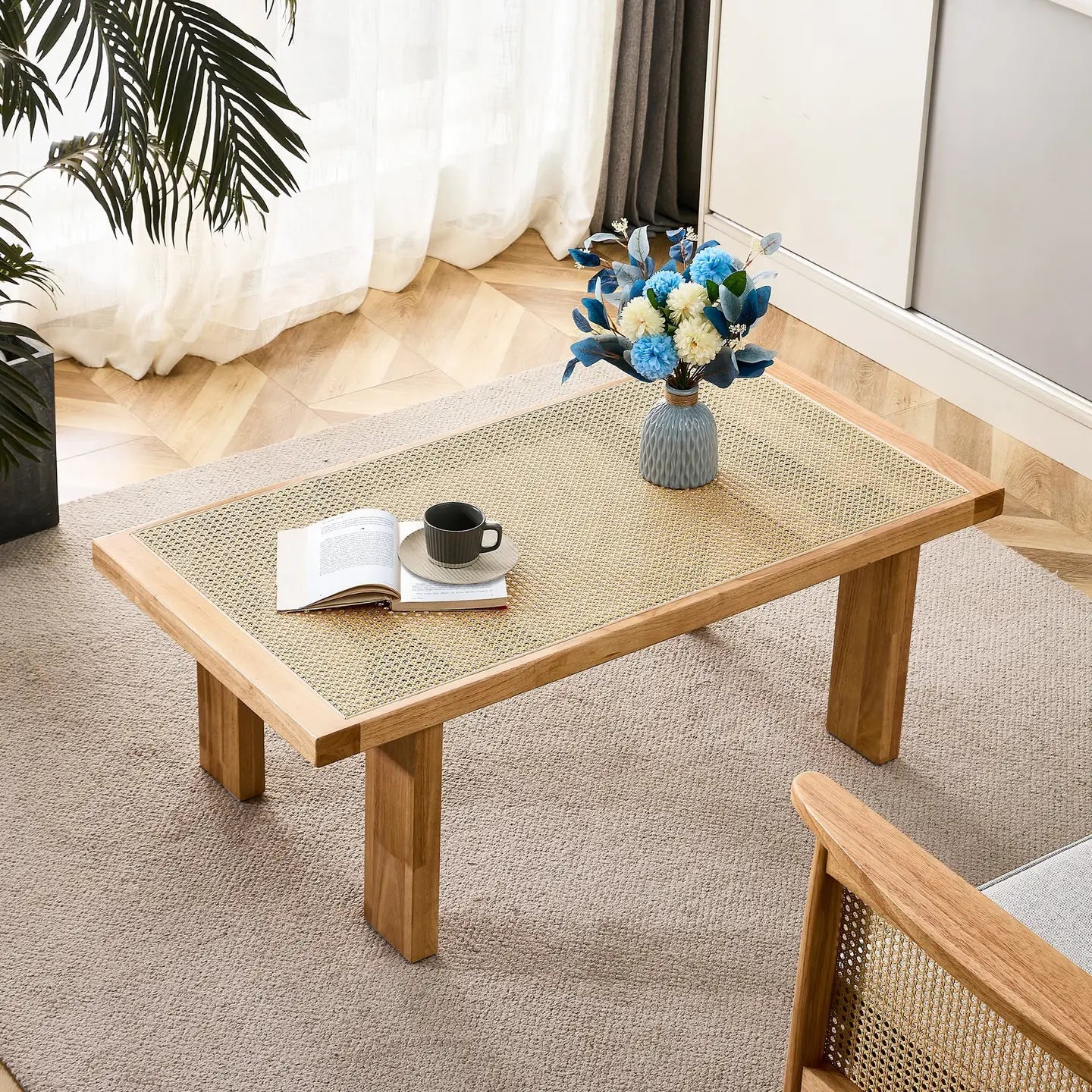 Modern Minimalist Rectangular Rattan Tabletop Coffee Table - EcoLuxe Furnishings