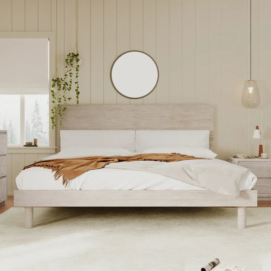 Modern Solid Wood Platform Bed (Stone Gray) - EcoLuxe Furnishings