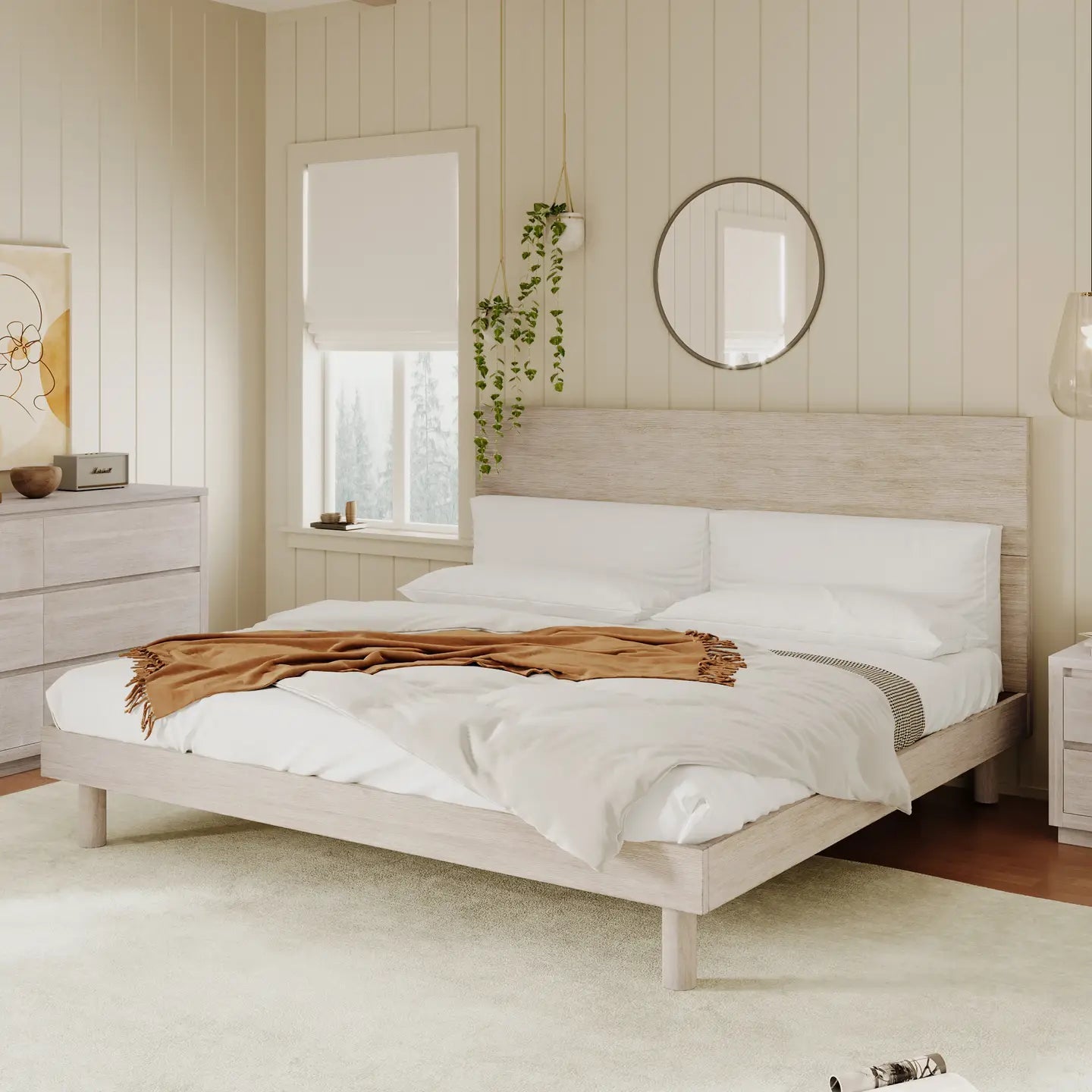 Modern Solid Wood Platform Bed (Stone Gray) - EcoLuxe Furnishings