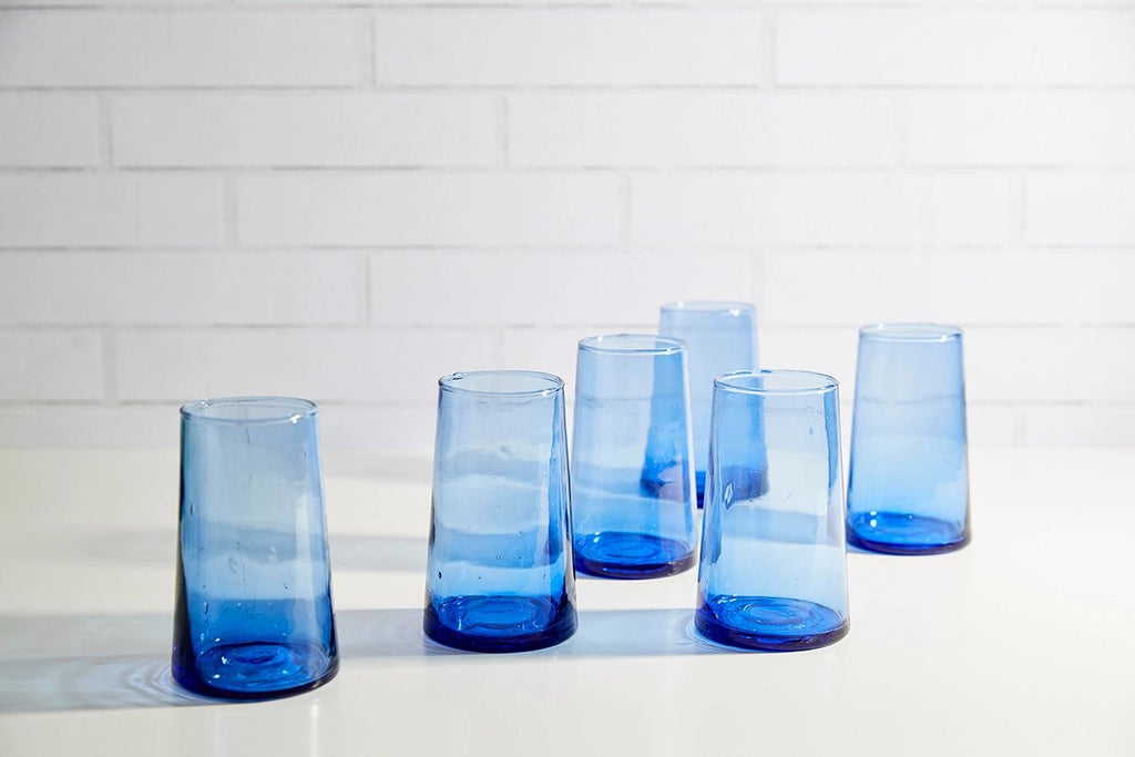 ‘Moroccan Cone’ Glassware, Set of 6 (Blue) - EcoLuxe Furnishings