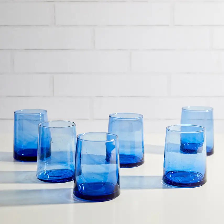 ‘Moroccan Cone’ Glassware, Set of 6 (Blue) - EcoLuxe Furnishings