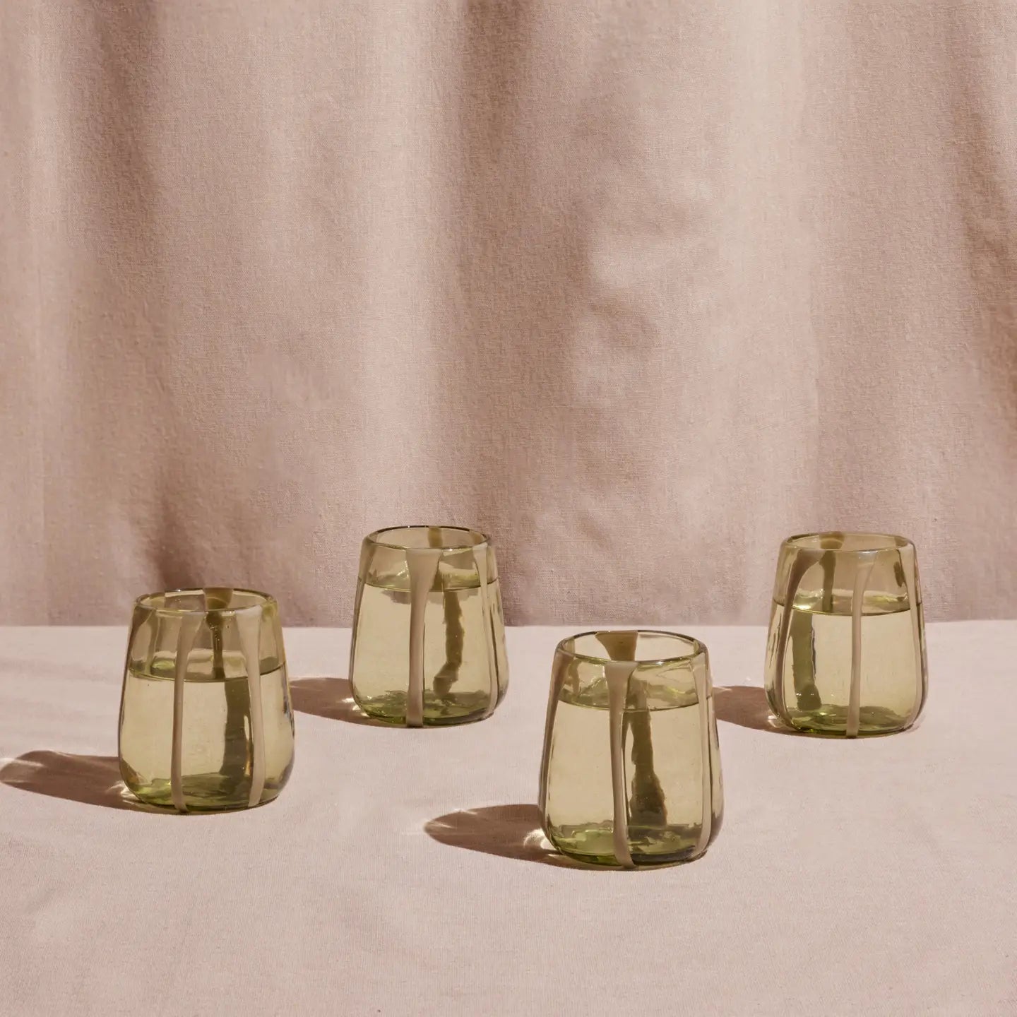 ‘Olivia’ Glasses, Set of 4 (Green Olive ) By Diego Olivero Studi - EcoLuxe Furnishings