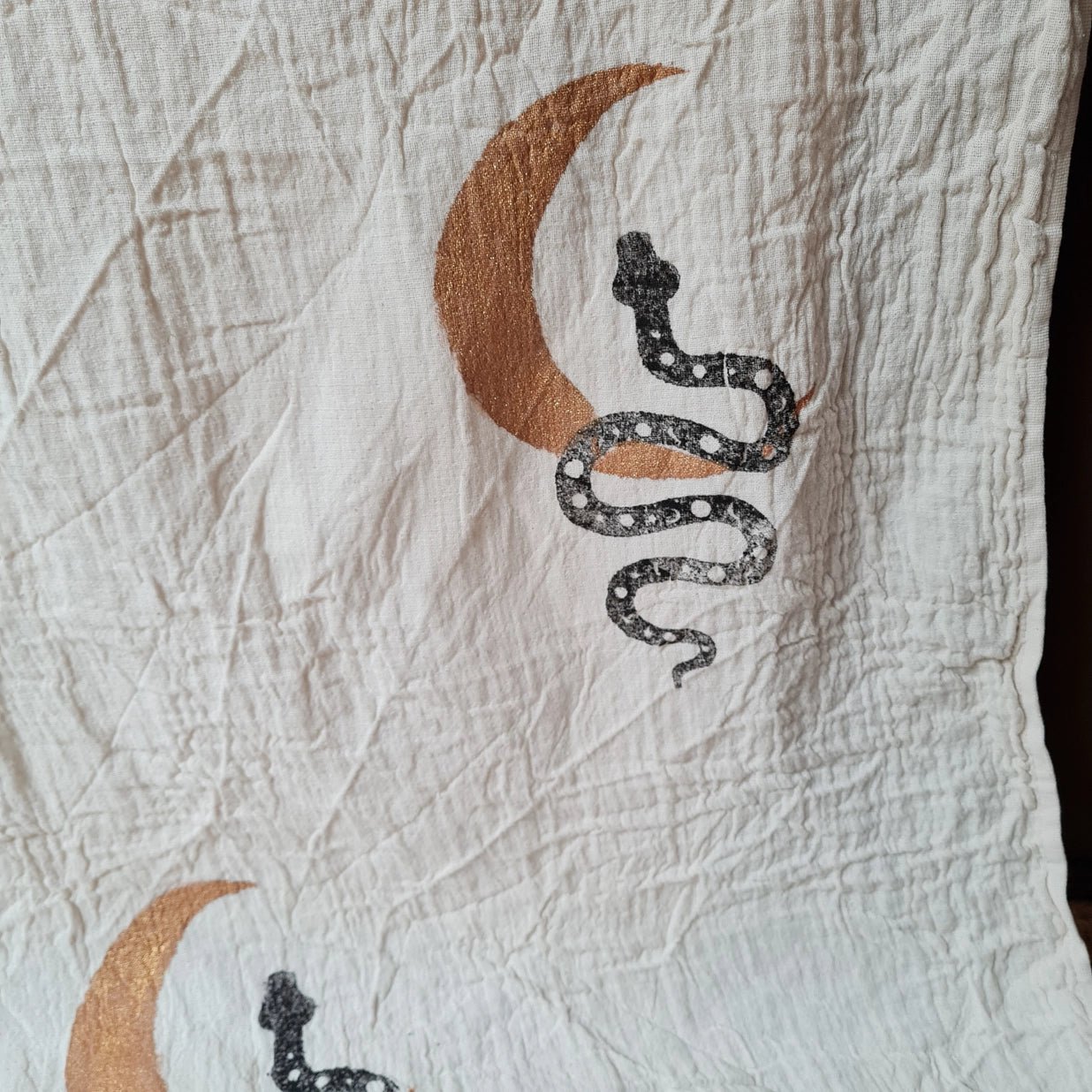 ‘Snake + Moon’ Throw Blanket w/Pom Pom - EcoLuxe Furnishings