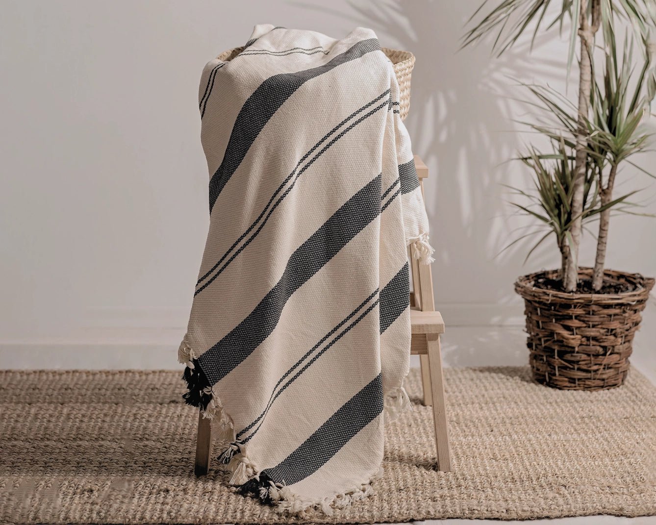 Striped Cream Throw Blanket - EcoLuxe Furnishings