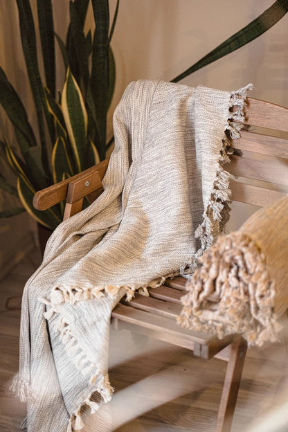 Striped Cream Throw Blanket - EcoLuxe Furnishings