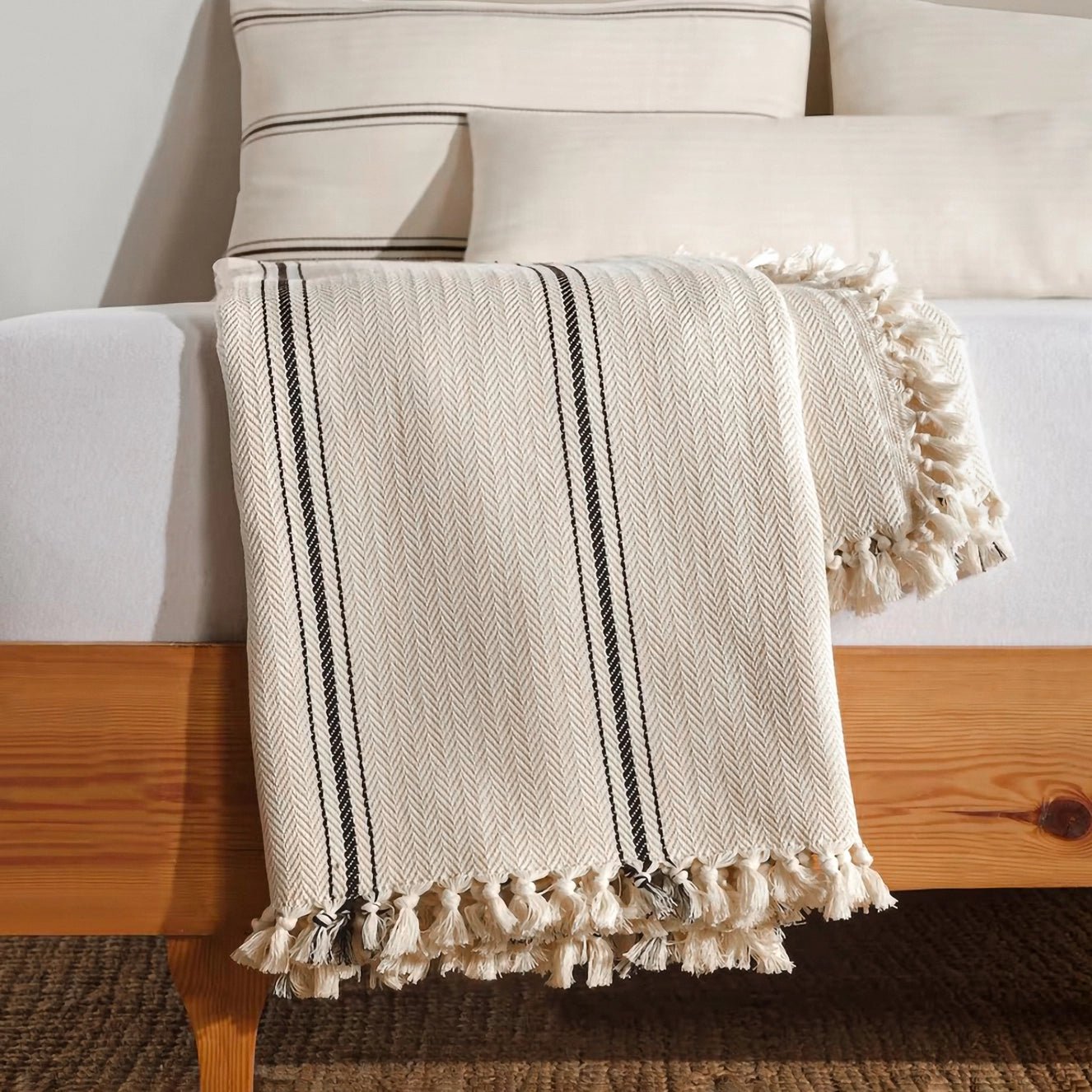 Striped Cream Throw Blanket - EcoLuxe Furnishings