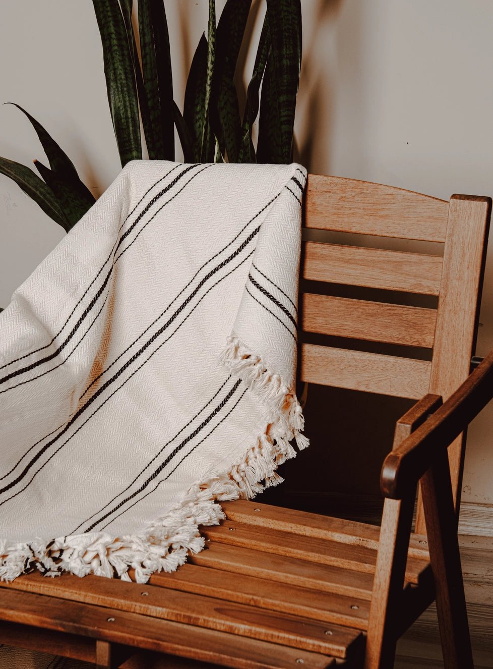 Striped Cream Throw Blanket - EcoLuxe Furnishings